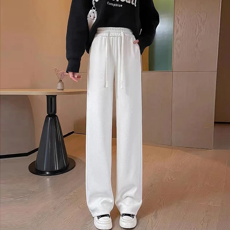 窄版阔腿裤女春秋高腰垂感显瘦直筒裤小个子显瘦拖地裤运动休闲裤