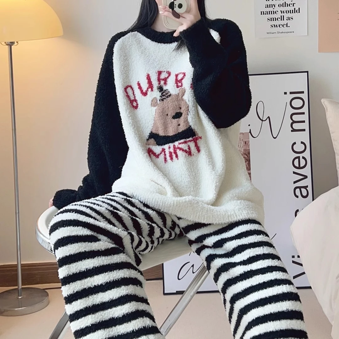 女童可爱加厚睡衣秋冬网红潮款睡衣女童大童学生宽松套装外穿居家