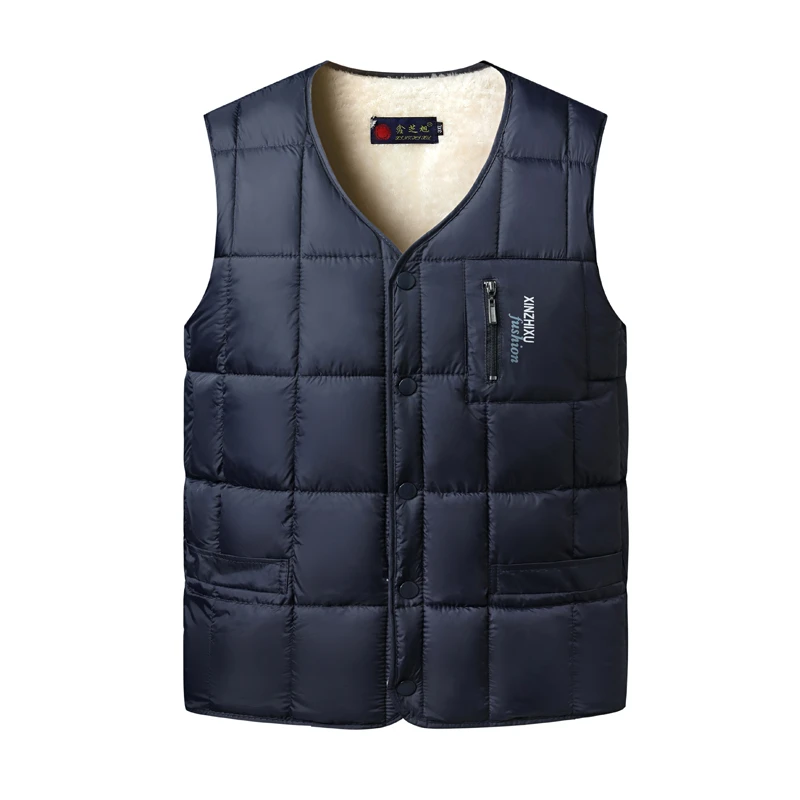 秋冬男士加绒保暖马甲V领中老年棉背心内穿大码男坎肩加厚