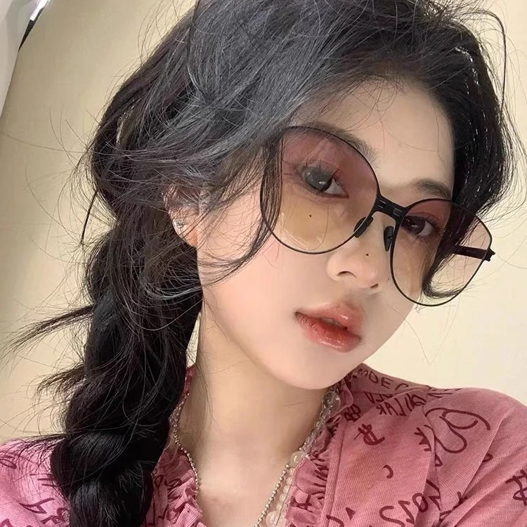 超薄折叠墨镜女潮高级感ins大框圆脸显瘦桃粉色素颜防晒太阳眼镜