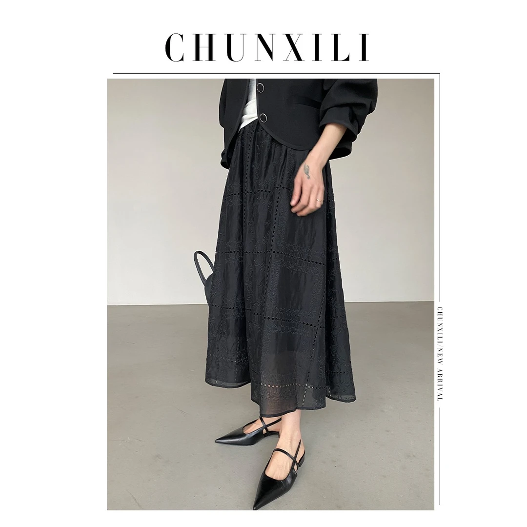 CHUNXILI/蕾丝绣花大摆裙 春夏时尚小众小众轻奢半身裙B23006