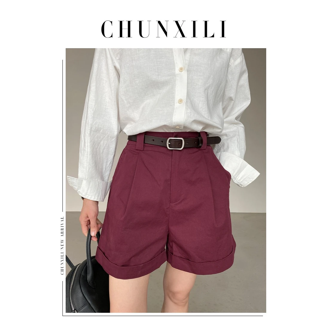 CHUNXILI/夏季宽松阔腿短裤 休闲高腰直筒裤子K23023