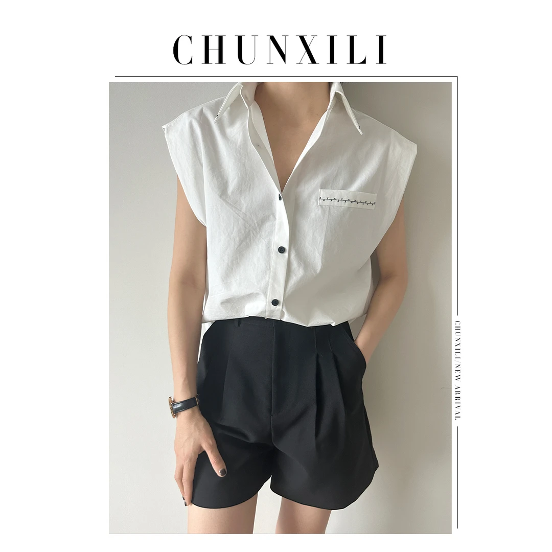CHUNXILI/无袖卷边衬衫 夏季小众设计感时尚气质上衣S23150