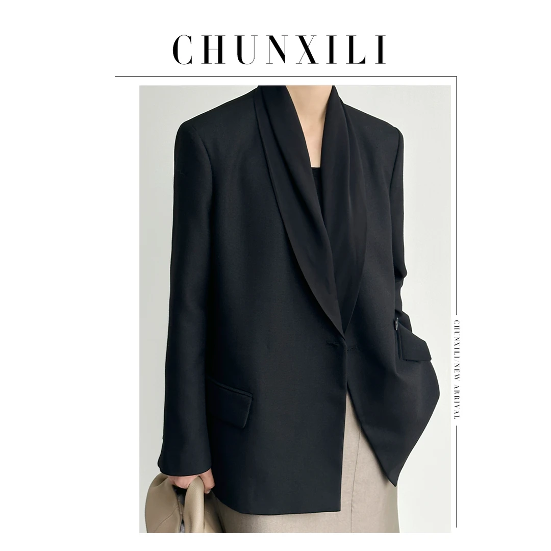 【浪漫张力学】CHUNXILI/拆领西装 通勤轻奢黑色上衣外套S23156