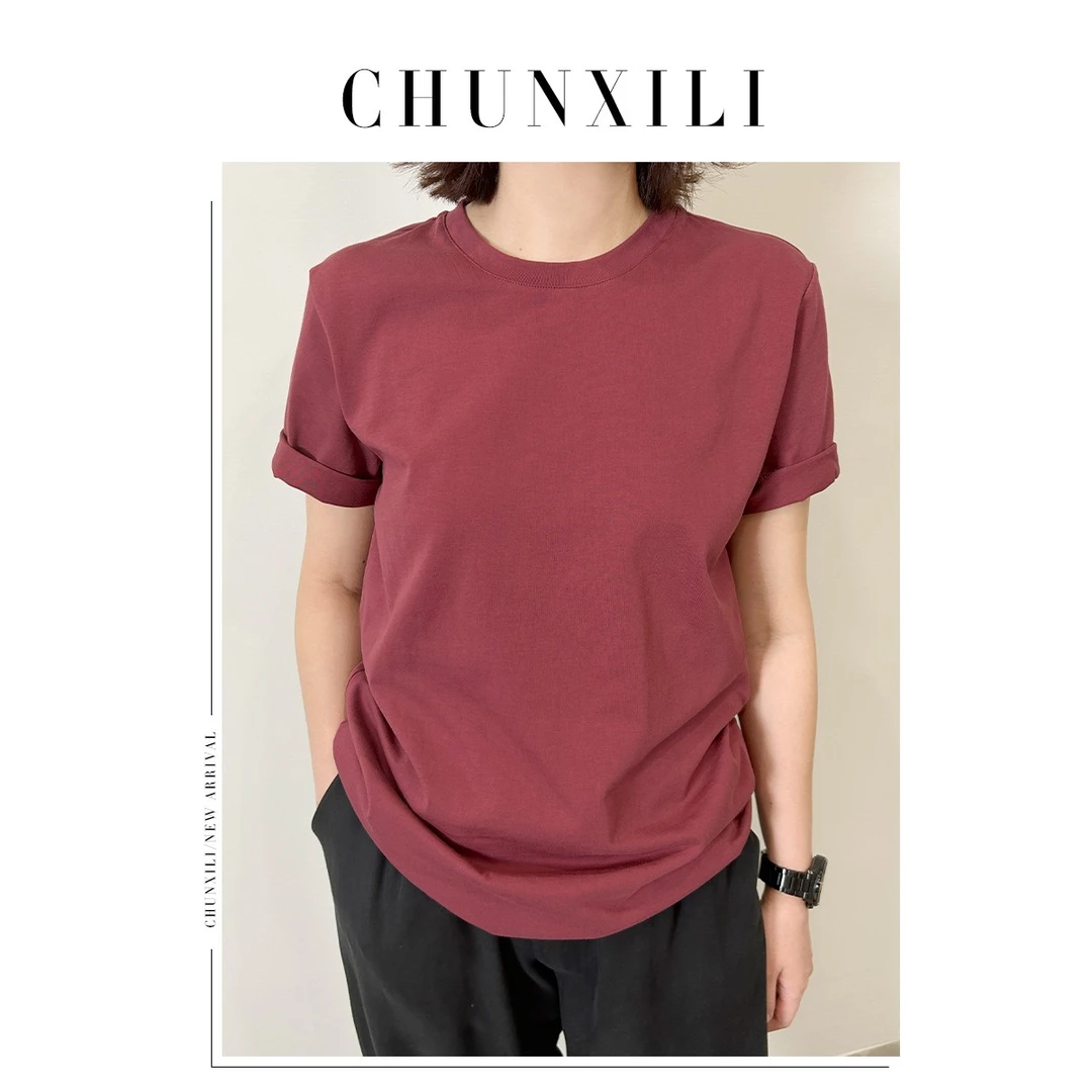 CHUNXILI/彩色光板圆领T恤 春夏纯色简约基础款短袖上衣S23093