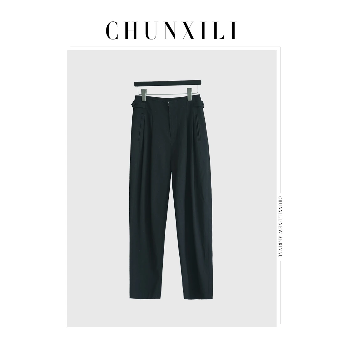 CHUNXILI/收腰直筒裤 纯色时尚简约通勤百搭休闲长裤K233107