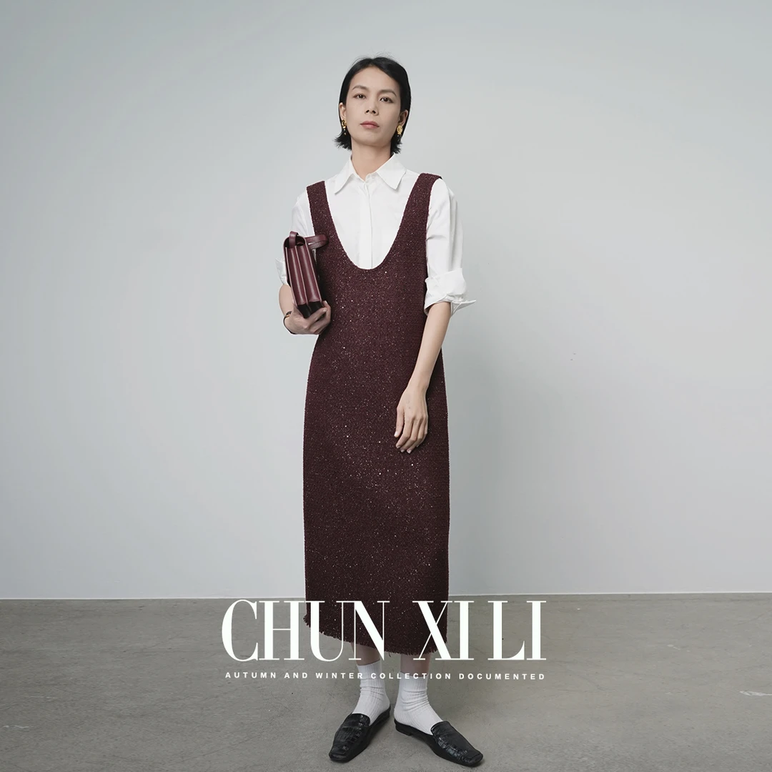 【女明星】CHUNXILI/春熙里 气质毛呢连衣裙背带裙D02L43070