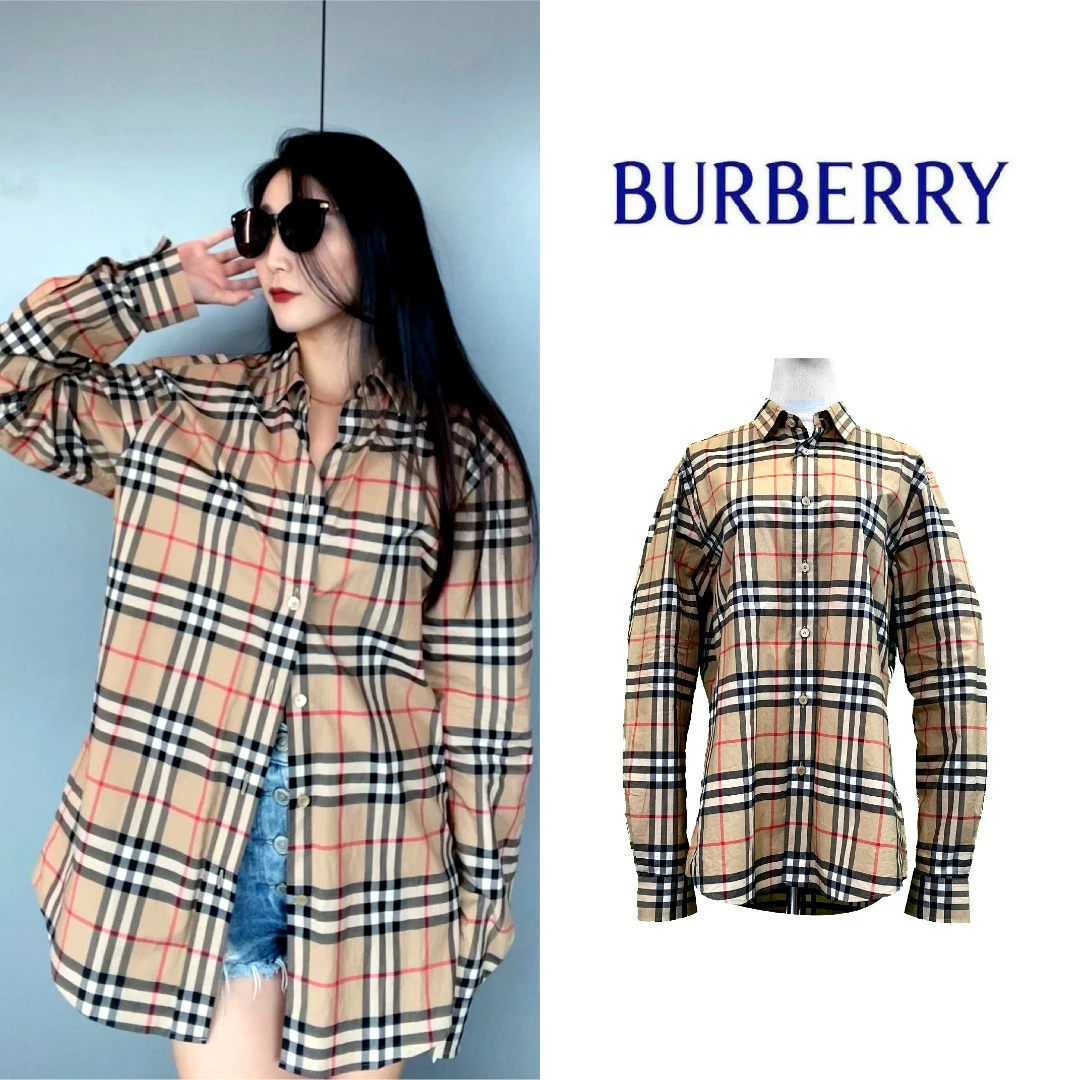 99新 BURBERRY/博柏利 经典中格纹长袖衬衫男女同款