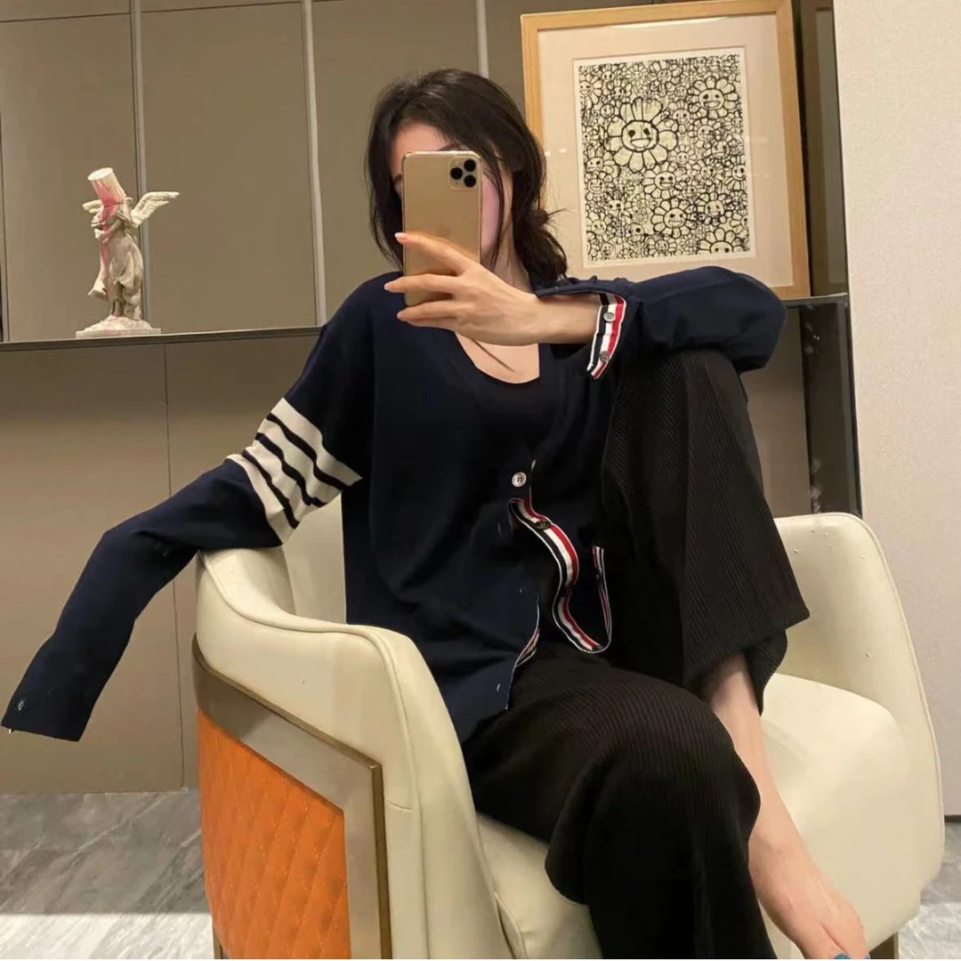 99新 THOMBROWNE 四道杠条纹针织衫外套男女同款休闲百搭时尚开衫