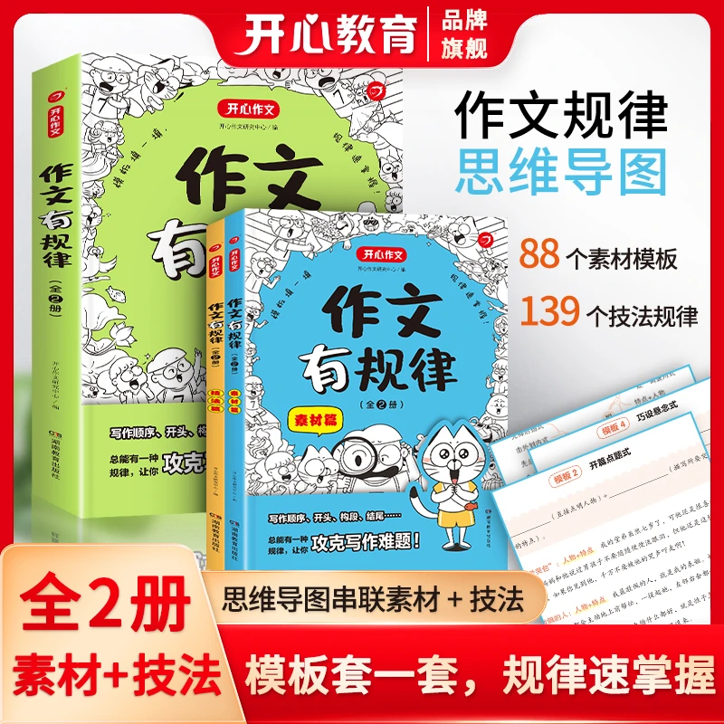 开心【作文有规律】小学必备高效工业作文素材模板+技法规律全2册