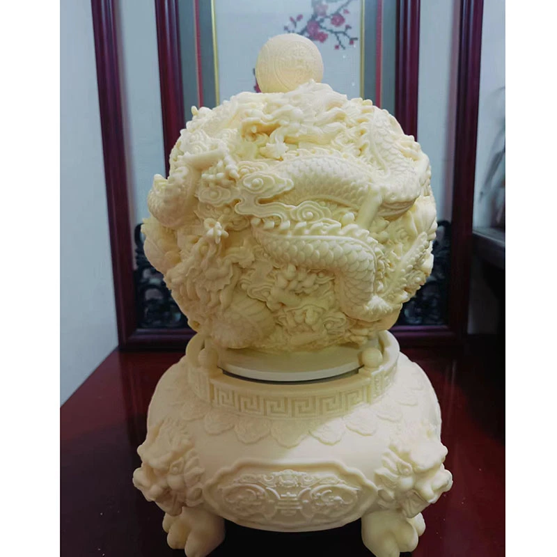 象牙果中式国风精雕刻招财九转乾坤摆件客厅玄关装饰工艺品