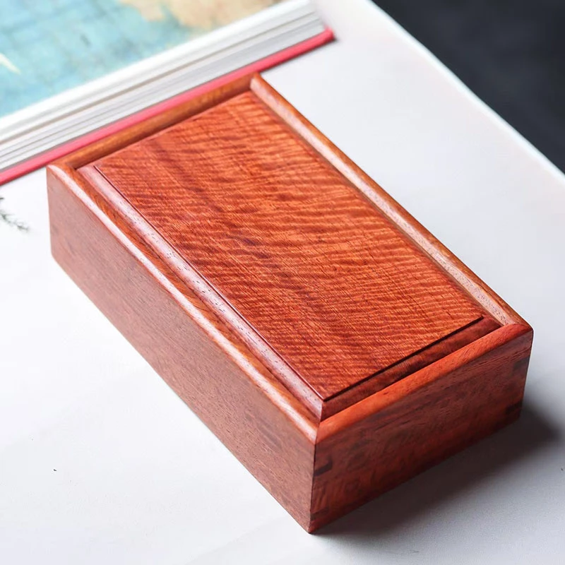 缅甸花梨水波纹独板收纳盒实木精致复古抽拉式木盒收藏盒机关盒