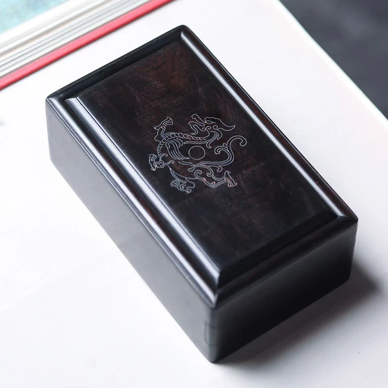 紫光檀独板嵌银丝螭龙机关盒中式珠宝首饰盒文房收纳盒收藏盒