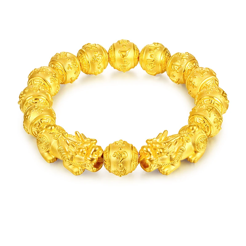 【抖音QIC质检发货】999足金貔貅回龙纹六字真言手串