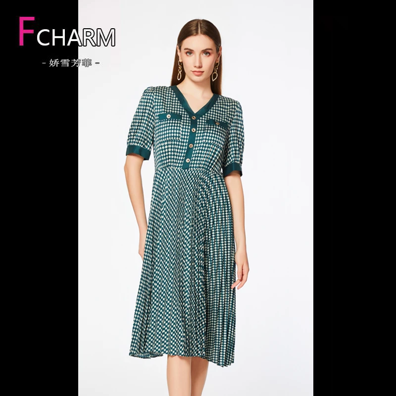 女装连衣裙裙子气质长裙时尚收腰印花优雅女装连衣裙裙子气质长裙