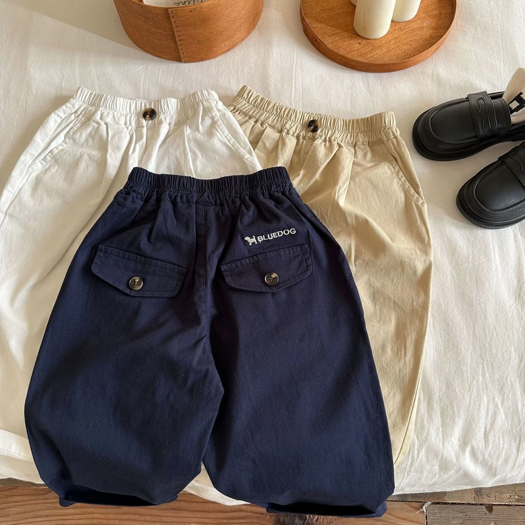 2025童长裤裤子春秋季新品男女宝宝简约刺绣棉布裤卡通小狗裤