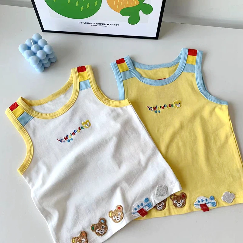 儿童可爱背心 夏季新款日系男女童纯棉卡通小熊无袖宝宝上衣T恤