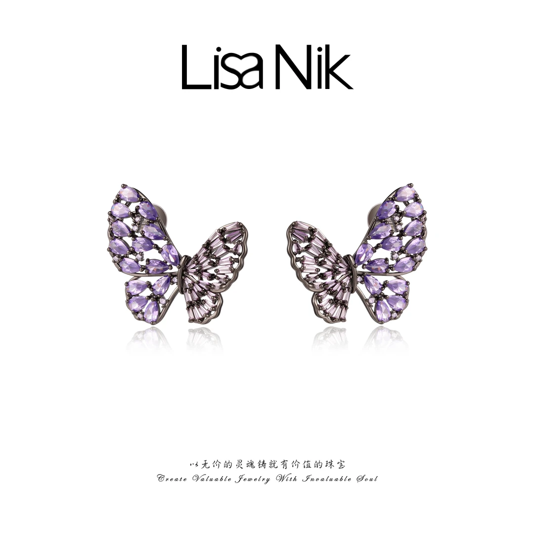 铜合金合成锆石耳饰 【Lisa Nik】美·紫色蝴蝶耳环 BA17XXLC-12876