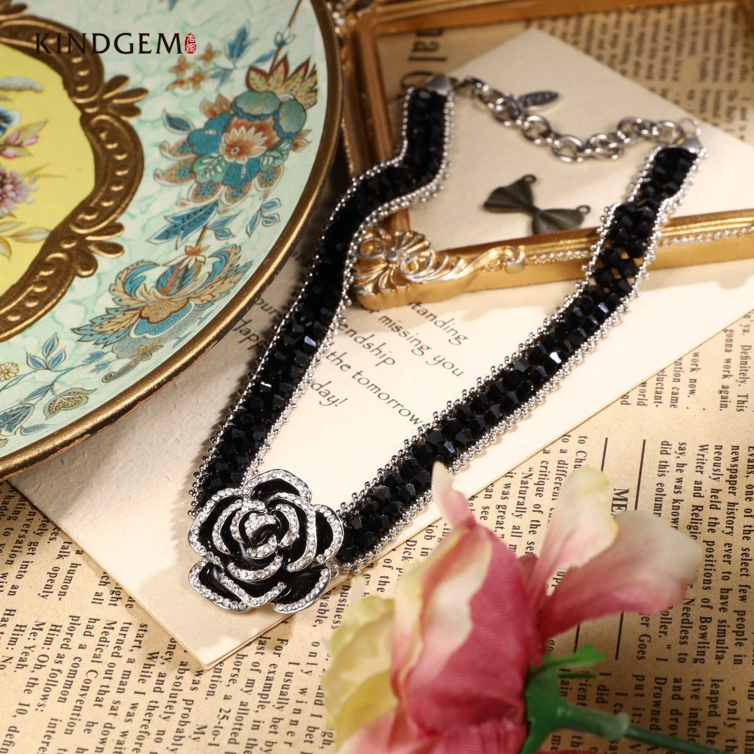 铜合金项链 【M·D】英·黑色山茶花项链颈链 AW81XKKC-11463