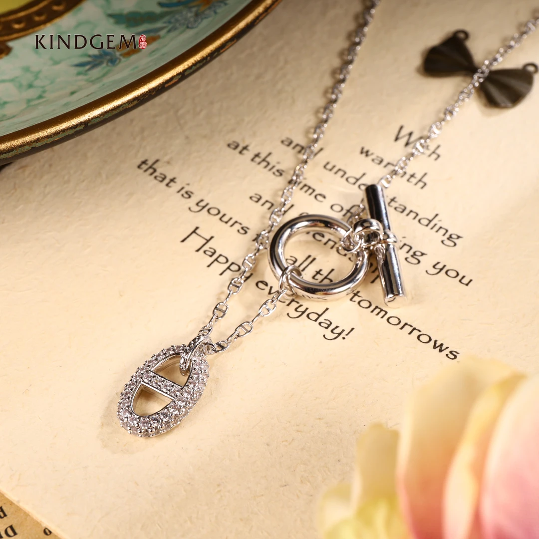 铜合金项链 银色设计师经典高级感百搭镶嵌坠链项链 C-29140