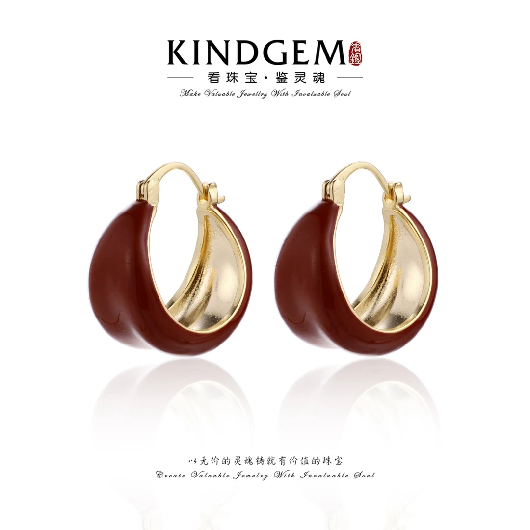 铜合金耳饰 【M·D】英·红色滴釉素款耳环 C-30236