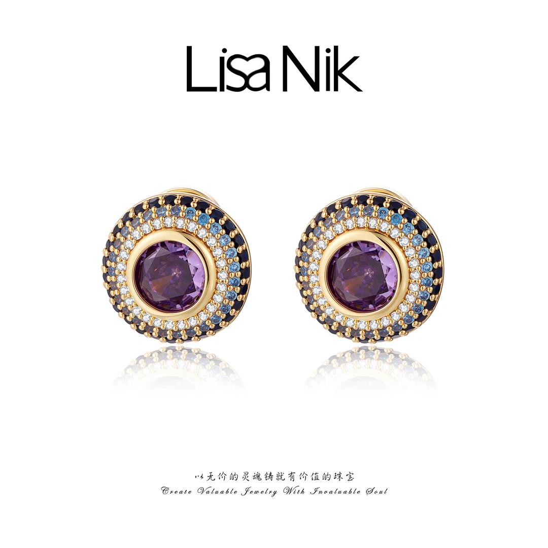 铜合金锆石耳饰 【Lisa Nik】美·圆形镶嵌设计感耳环耳钉 C-29122
