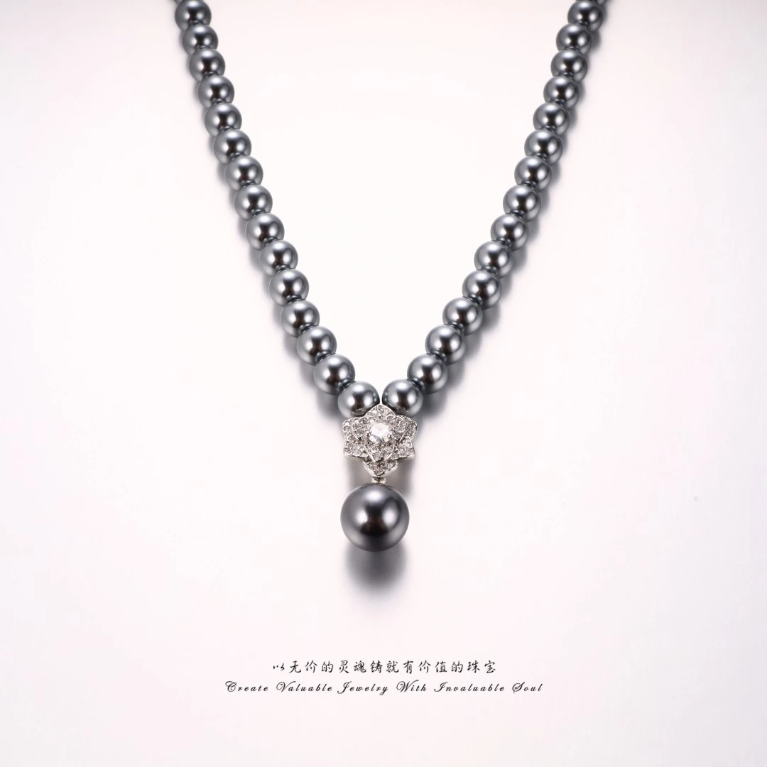 铜合金仿珍珠项链 银色百搭珠珠镶嵌项链（44cm）RCH-C-30829