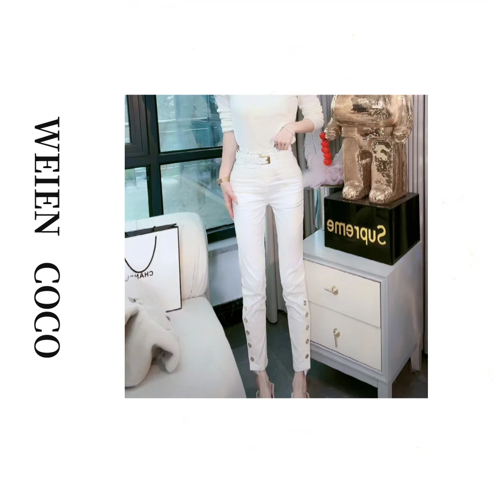 【丝沐服装】开叉皮长裤时尚休闲修身轻奢高腰小脚裤百搭K2706