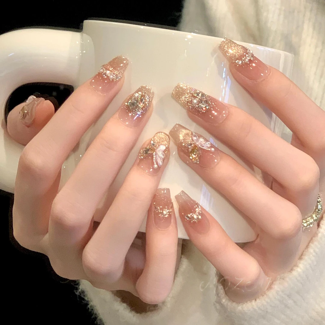 【烫金蝴蝶】新款穿戴甲美甲款式推荐2025爆款美甲纯手工穿戴甲片