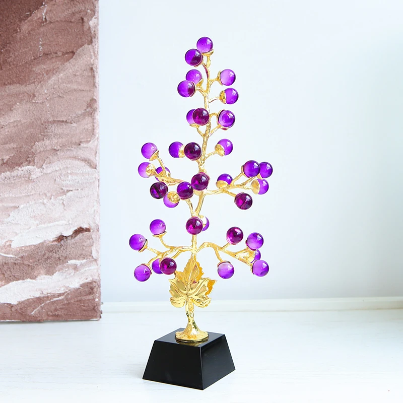 轻奢高端现代轻奢水晶葡萄《发财树》工艺品花器客厅酒柜玄关家居