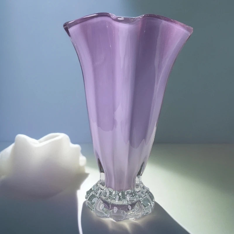 紫色中古芬顿花瓶白菜琉璃客厅摆件高级感花器水养鲜花