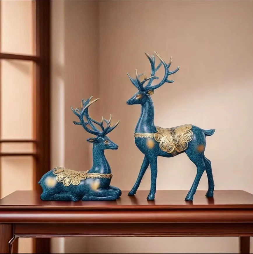 酒柜装饰品摆件创意欧式梅花鹿桌面摆饰酒柜中式电视柜摆件花瓶