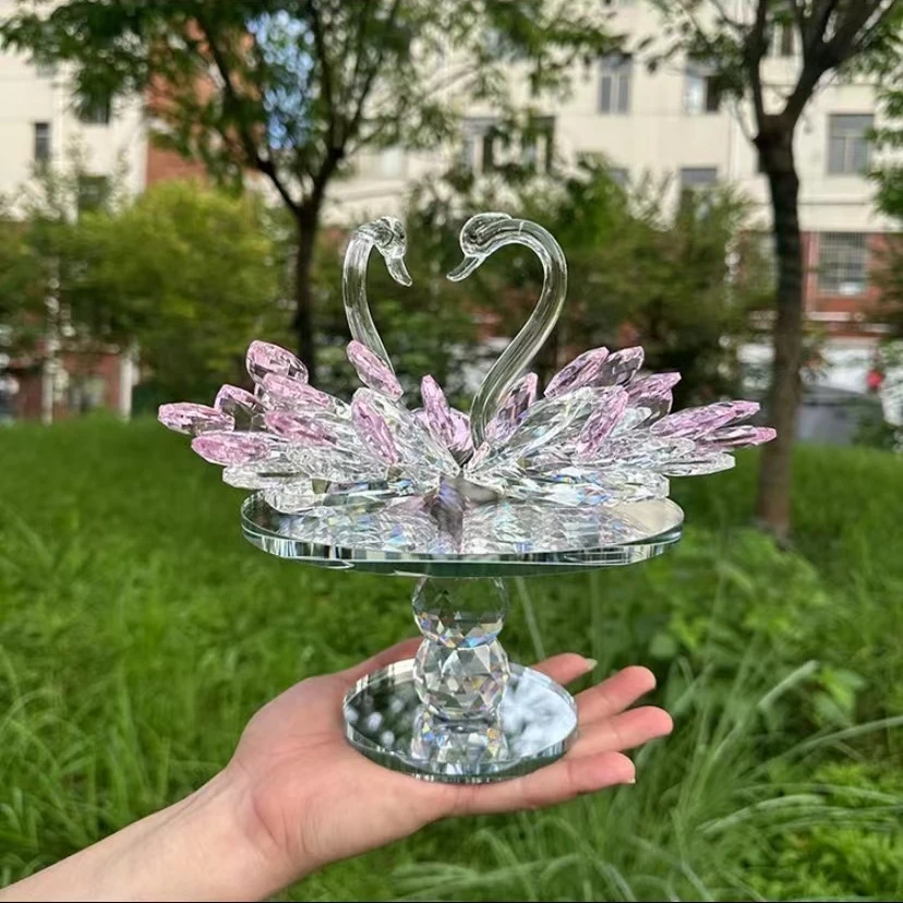 【跳舞天鹅】粉色水晶摆件结婚新人婚房电视柜酒柜玄关饰品家居装饰