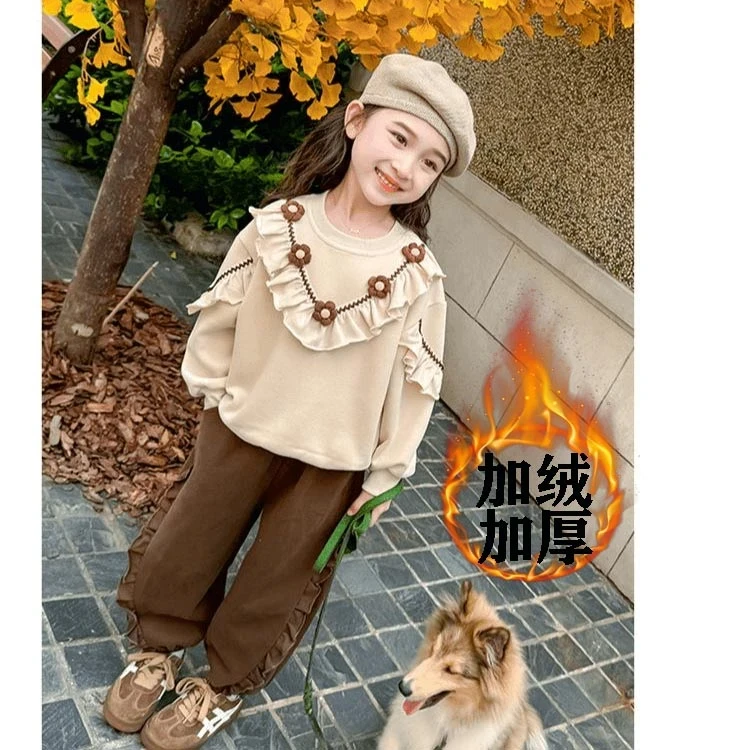 女童冬季款套装2024新款小女孩加绒保暖卫衣韩版可爱洋气两件套