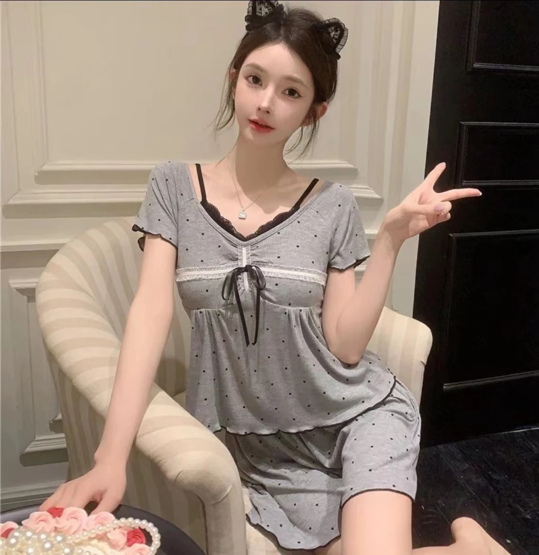 2024年莫代尔棉短袖夏季时尚高定睡衣女套装可外穿