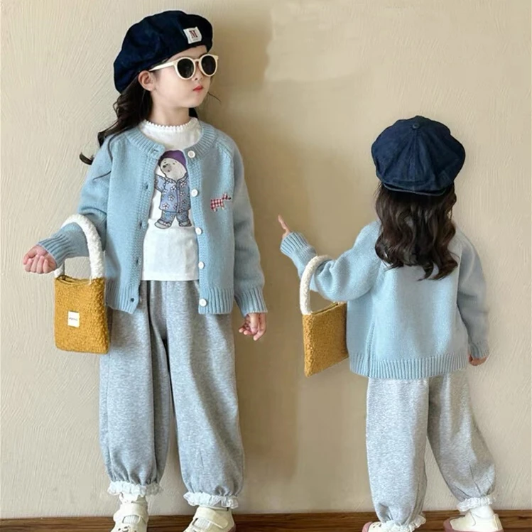 女童开衫春季2025新款洋气宝宝儿童百搭休闲针织圆领毛衣春秋外套