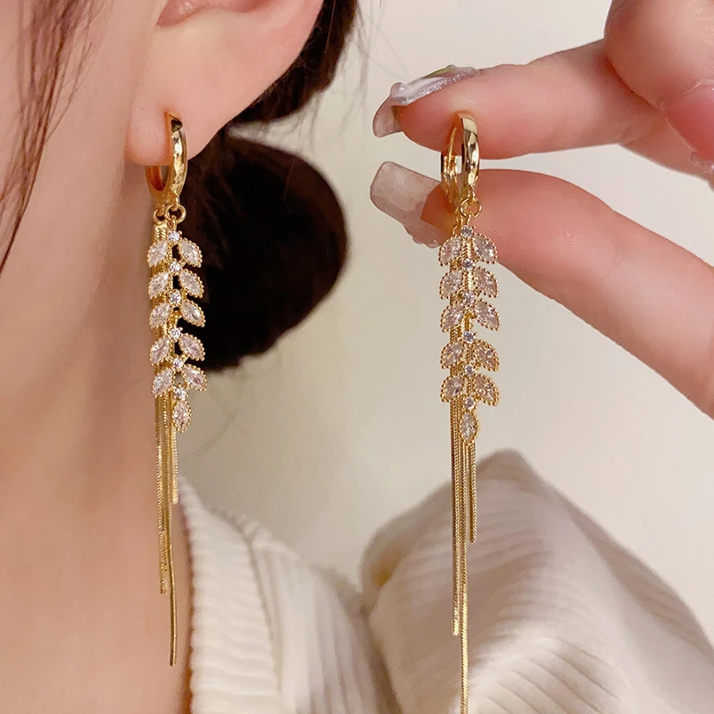 铜合金合成锆石耳饰 精美时尚【麦穗流苏耳筘】时尚气质轻奢饰品