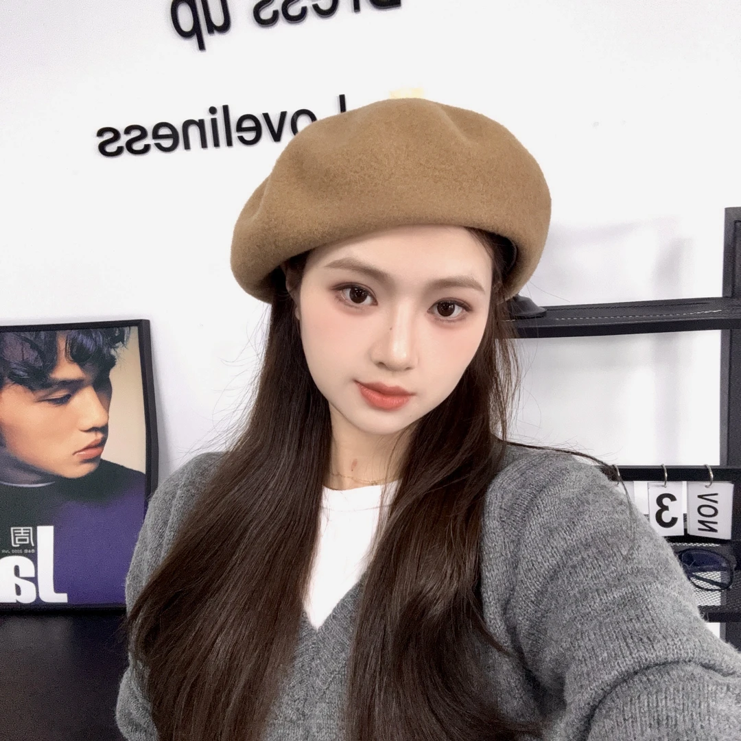 【YEEHat】复古羊毛贝雷帽网红百搭画家脸小蓓蕾帽针织帽子时尚韩版