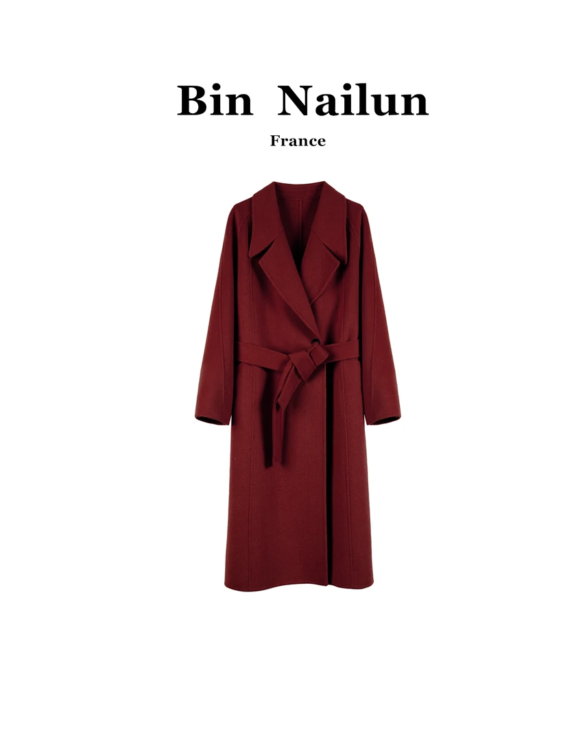 【温温专属】BinNaiLun宾奈伦冬季纯色浴袍绵羊毛双面呢赫本风大衣