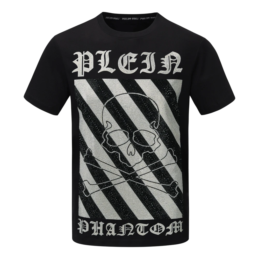 PHILIPP PINLI简约系列PP重工烫钻骷髅圆领修身液氨匹马棉男士T恤