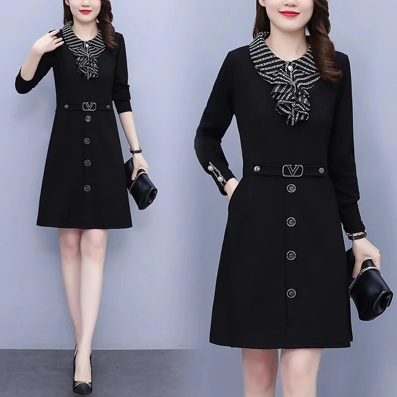 2024气质甜美连衣裙长款百褶裙日系长袖秋冬