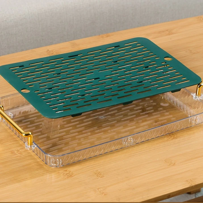 PET茶盘家用客厅轻奢茶杯水杯子置物架 放茶具长方形双层沥水托盘