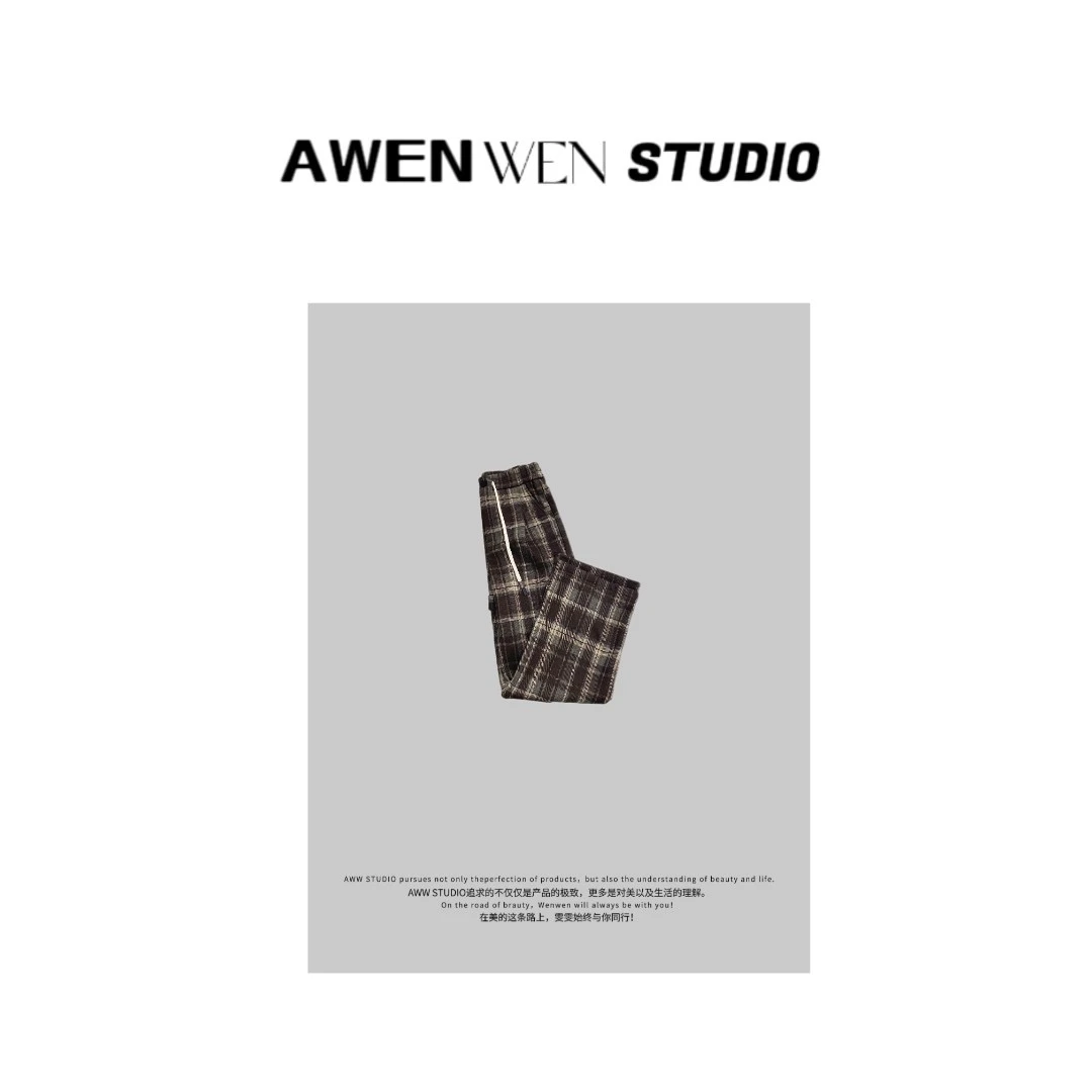 【加绒格子】复古格子裤宽松休闲直筒裤