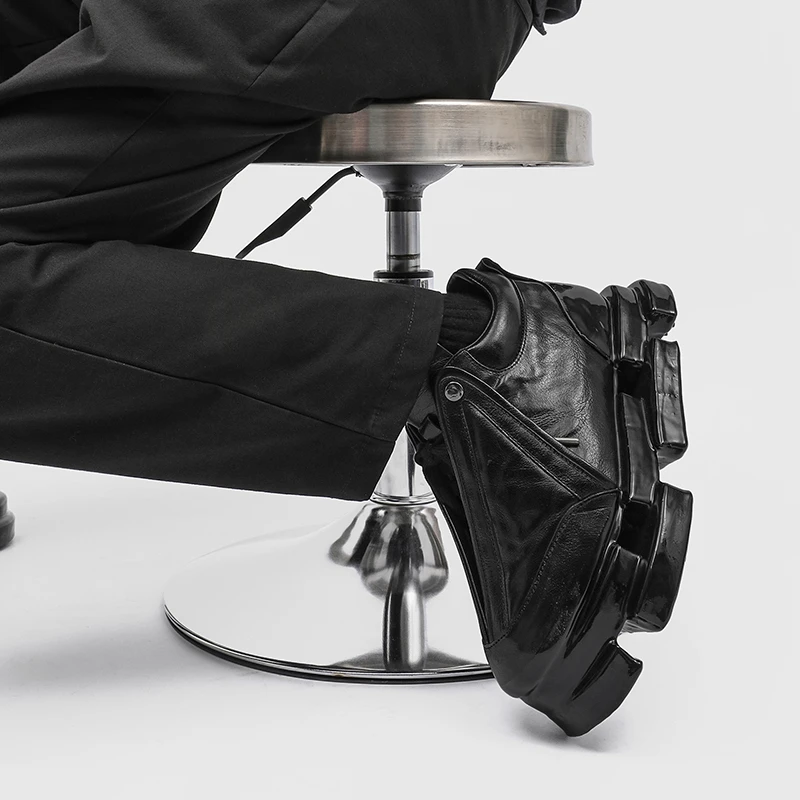 增高厚底男鞋潮流小众时尚红毯休闲百搭暗黑滴胶溶解潮鞋秋季