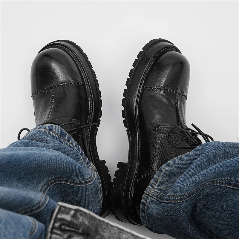 徒形男鞋皮鞋手工英伦风洗水帮复古厚底圆头做旧