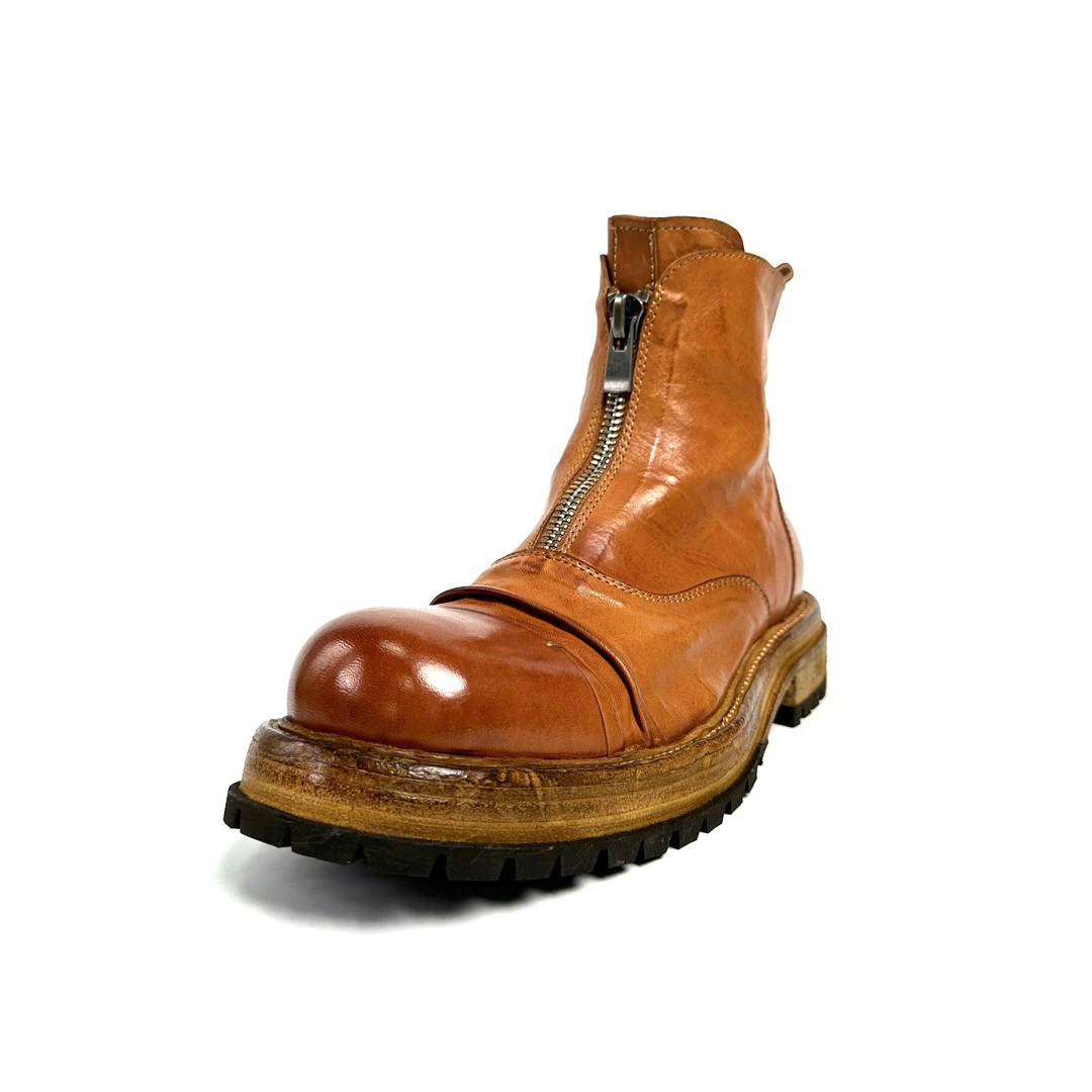 复古圆头马皮马丁靴夏季靴男高帮新款工装2024增高