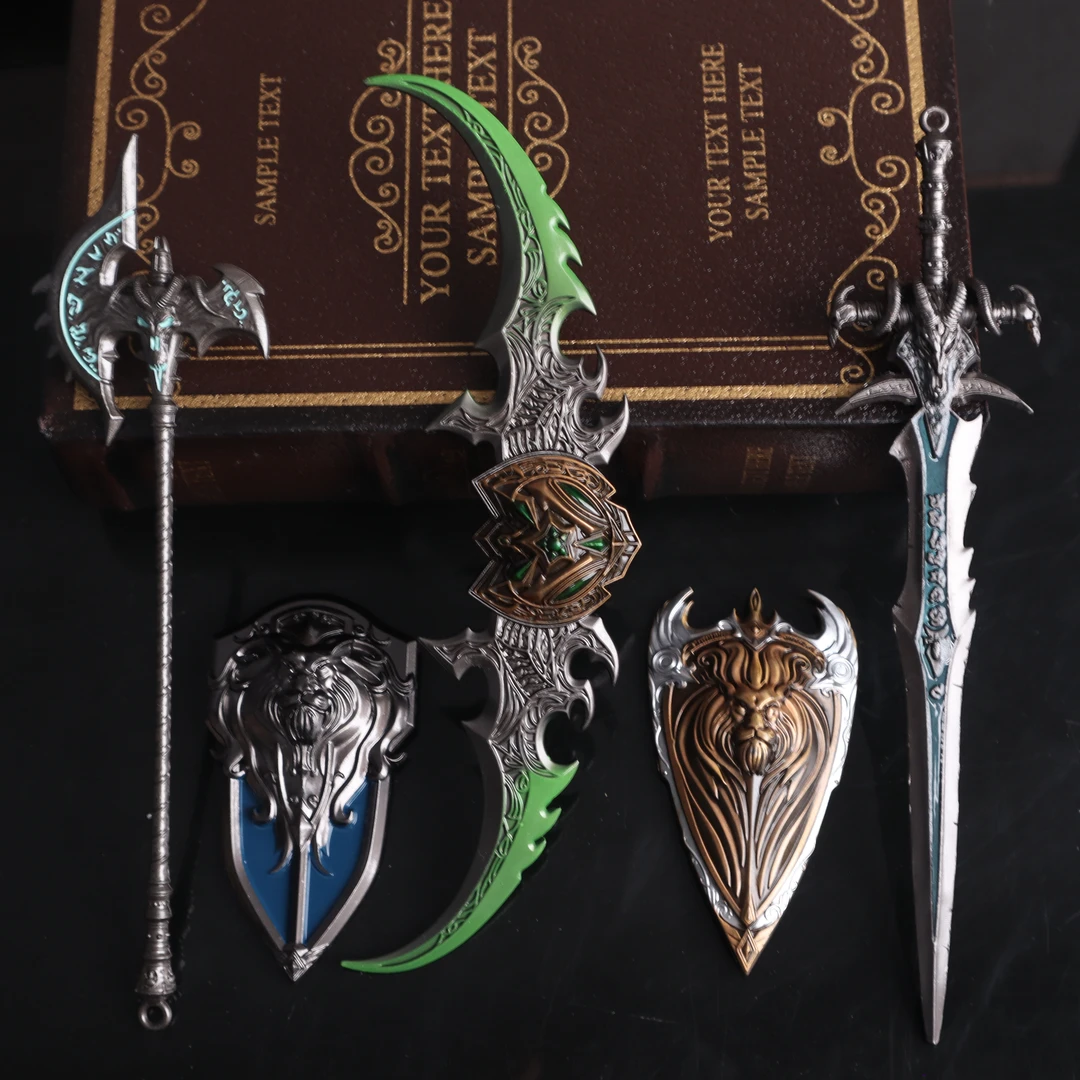 魔兽巫妖王游戏世界武器周边模型摆件合金哀伤羊头金属玩具浮雕