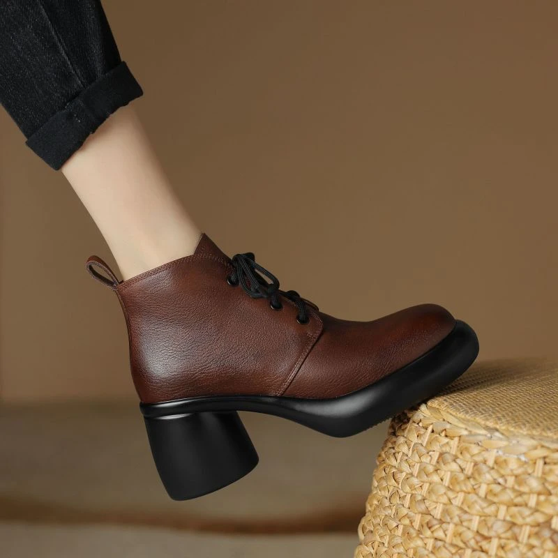 复古马丁靴女秋季2023年新款棕色靴子酷秋冬厚底英伦风机车靴厚底