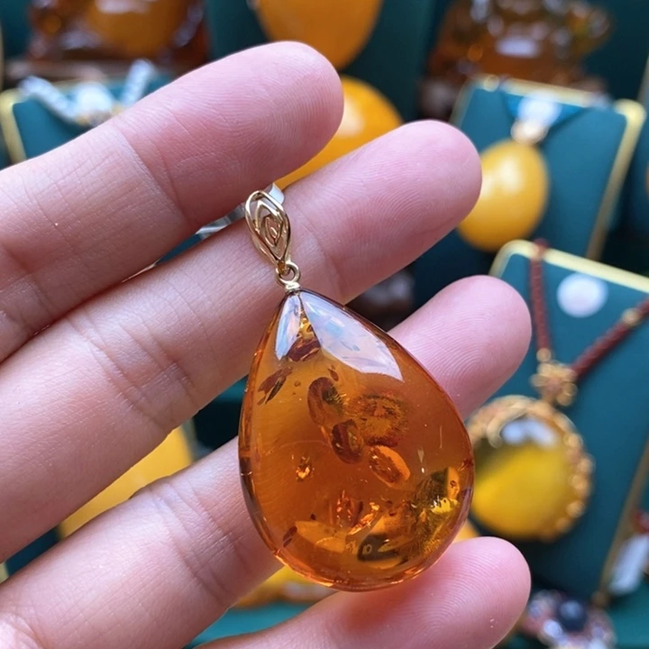 琥珀（花珀）颈饰14K金镶嵌