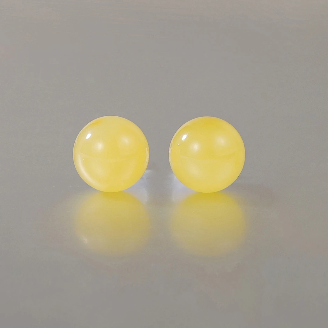 S&A天然蜜蜡圆珠琥珀蜜蜡耳钉耳环女士时尚气质圆珠耳饰黄色